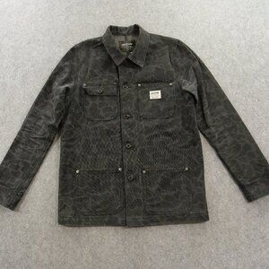 The Kennedy Denim Jacket Mens Medium Gray Camo Button Pockets Logo Streetwear